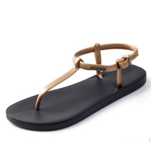 2019 Summer Women High Quality Flat PVC Rome Sandals Open Toe Thong Strap Wide Width Sandal Pure Color PVC Ankle Strap Sandals